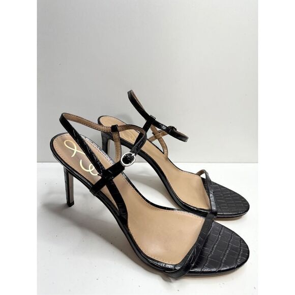 Sam Edelman Sandals Womens Size 9.5 Black Croc Embossed Faux Leather‎ Dara Heels - Picture 4 of 9